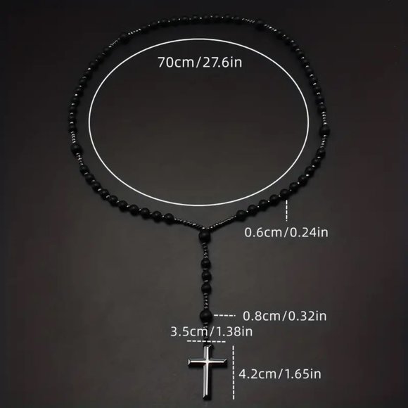 Tiger Eye Natural Stone Black Gallstone Cross Men's Stone Necklace 8mm (NEW) - Picture 2 of 6